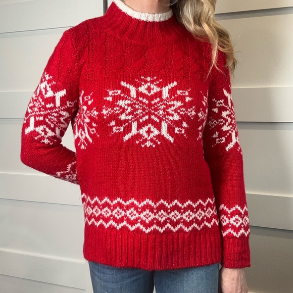 Talbots Red and White Snowflake Women's Sweater - Picture 4 of 7